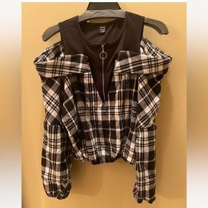 Shein, Small, black and white plaid long sleeve shirt.